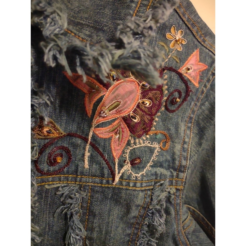 Flashback Couture Denim Jacket Small Artsy Boho Indie Sleaze Festival Grunge - Picture 3 of 5